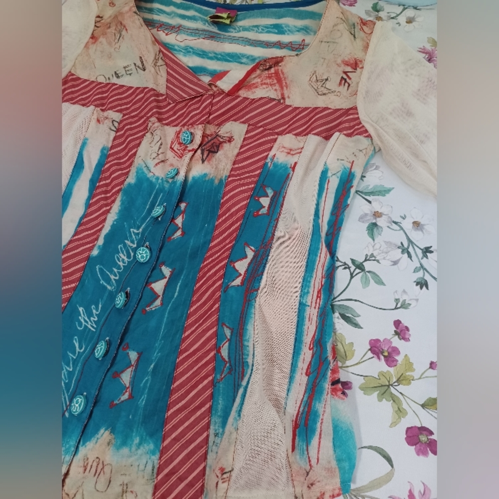 Save The Queen Mixed Media Button Front Top Sailb… - image 8